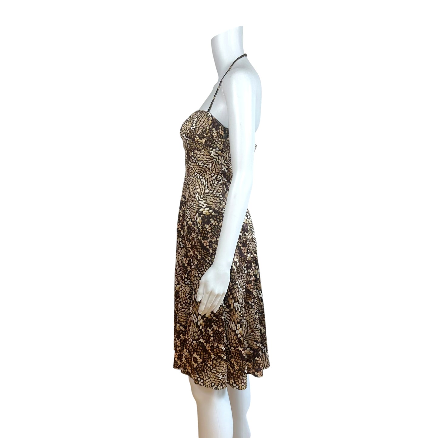 Just Cavalli Roberto Cavalli Brown Snakeskin Print Satin Halter Midi Dress