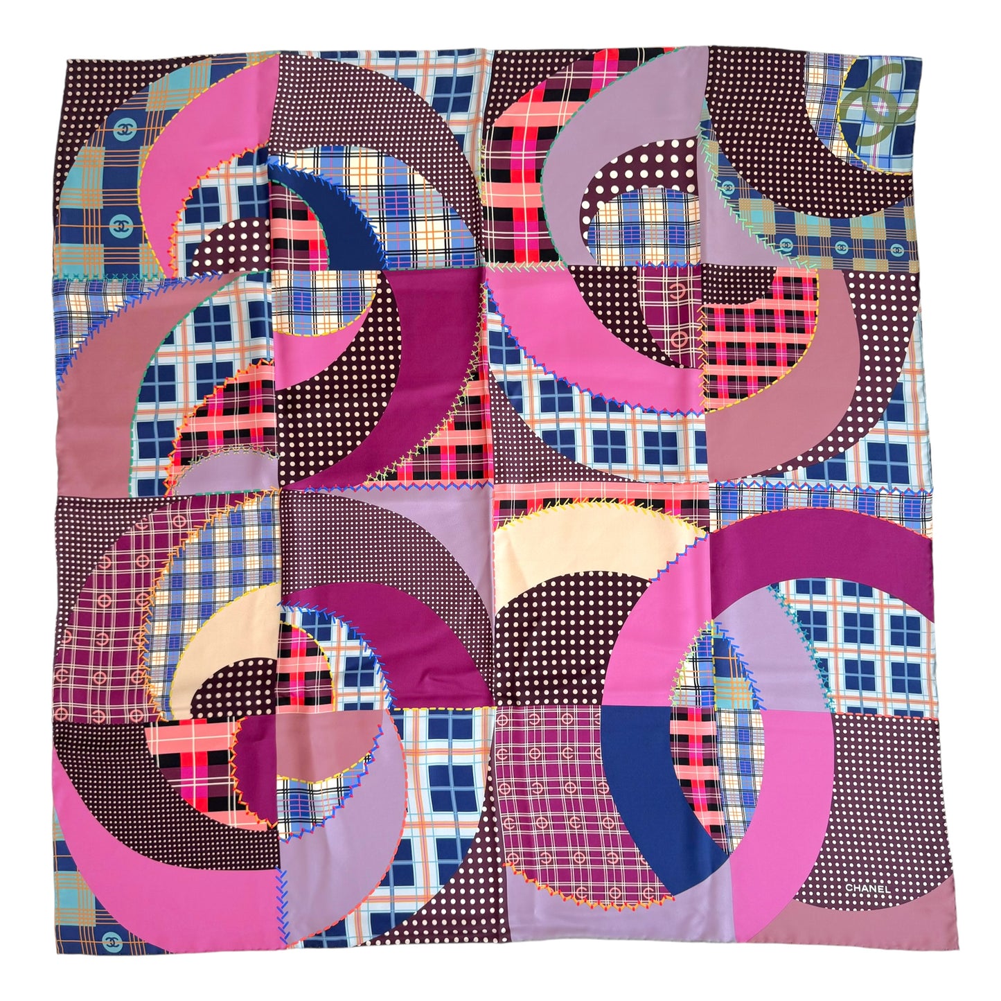 Chanel Multicolor Patchwork Print Large Silk Square Scarf