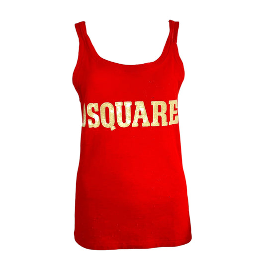 Dsquared2 Red Distressed Logo Tank Top