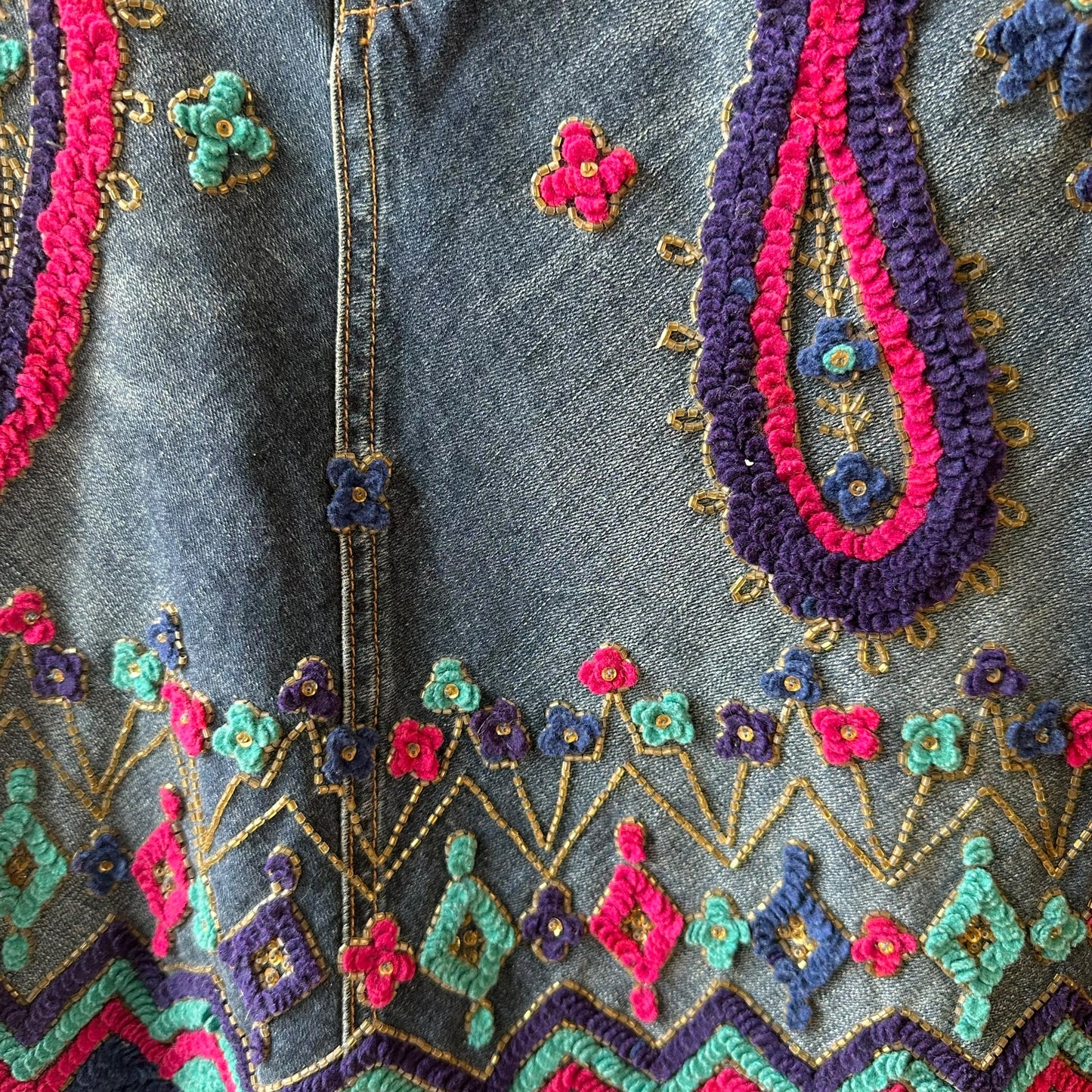 Dolce & Gabbana Denim Midi Skirt Blue Paisley Embroidery
