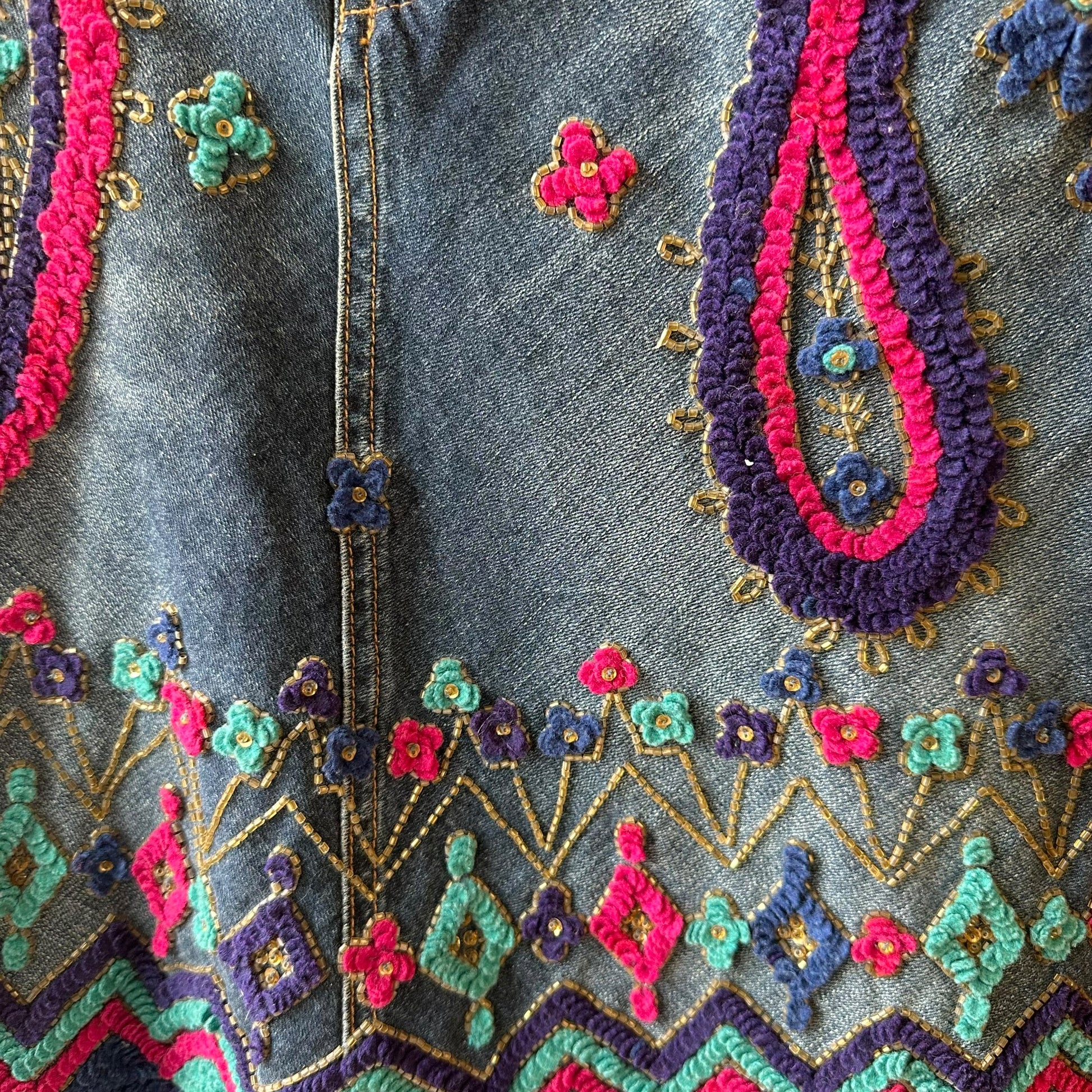 Dolce & Gabbana Denim Midi Skirt Blue Paisley Embroidery