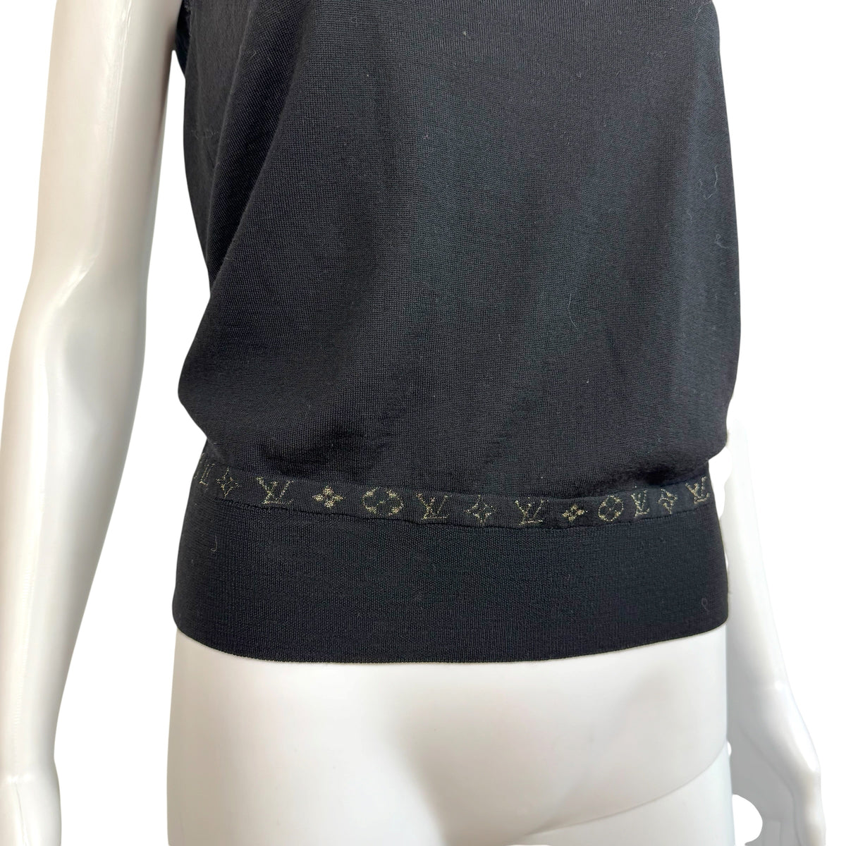 Louis Vuitton Sleeveless Top Black Wool Knit Monogram Hem