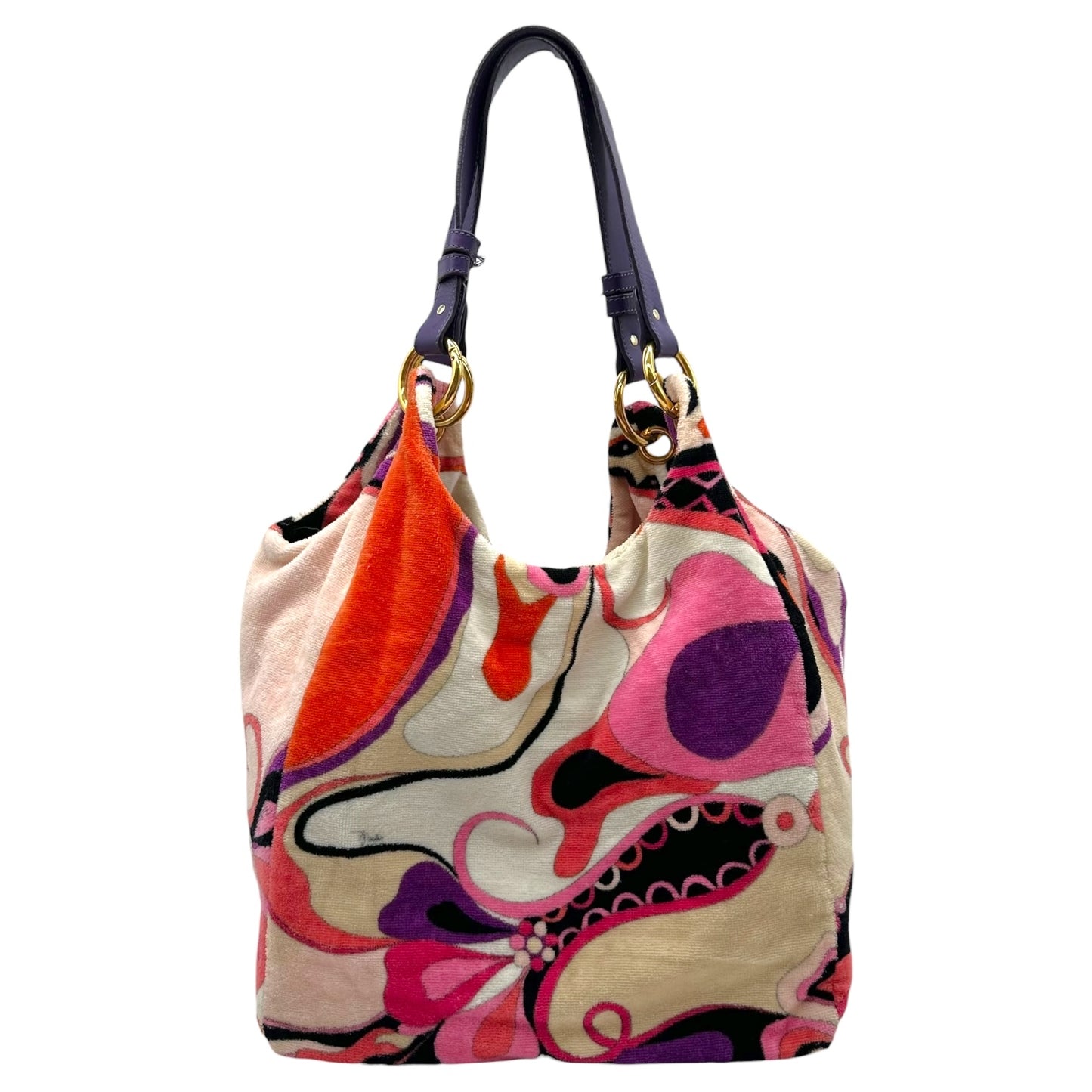 Emilio Pucci Pink & Purple Printed Terrycloth Hobo Bag