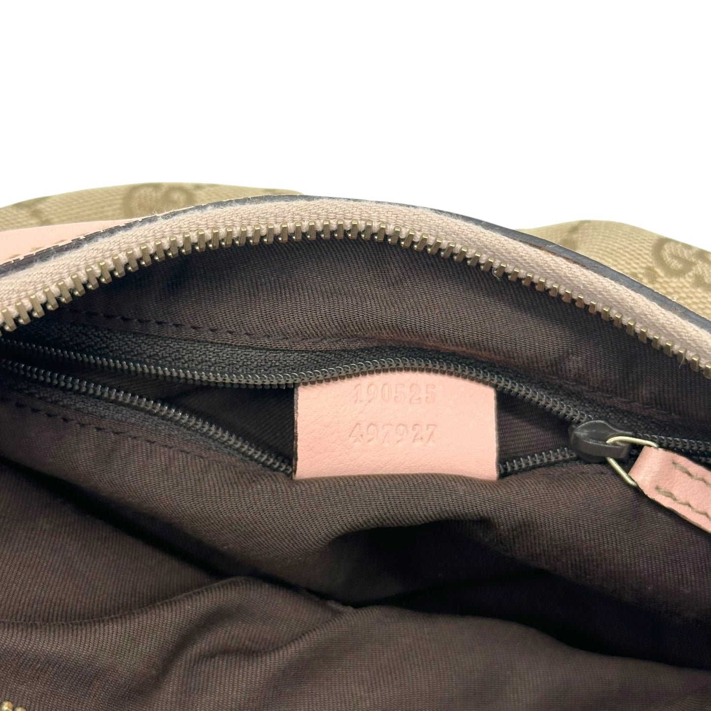 Gucci Tan Monogram & Pink Leather Small Abby Hobo Bag