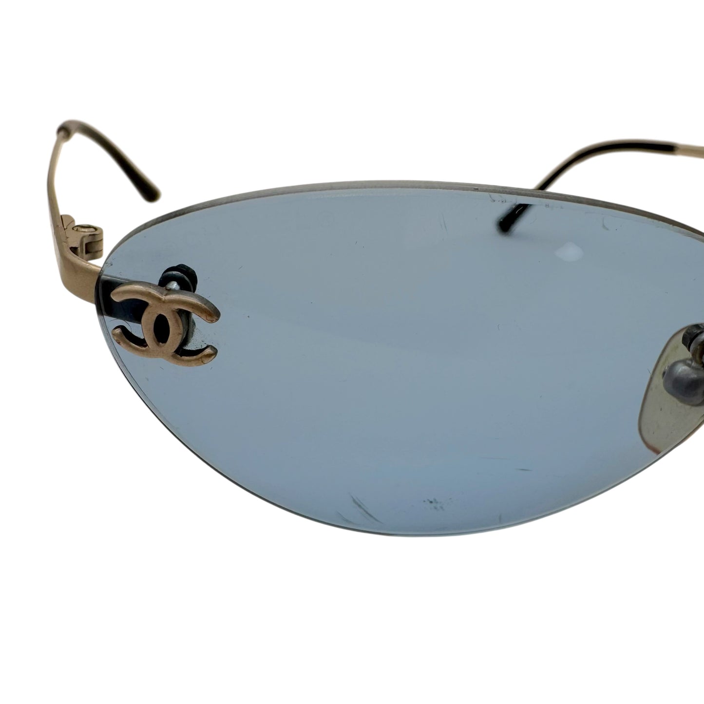 Chanel Blue & Silver Rimless Oval 4003 Sunglasses w/ Case