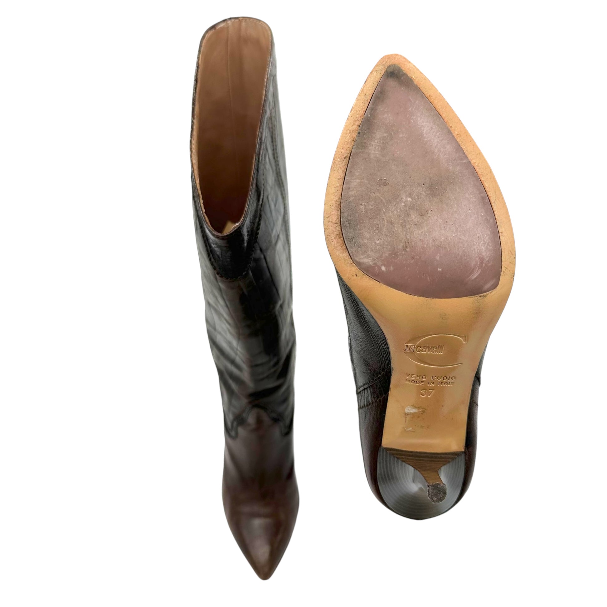 Just Cavalli Brown Leather Heeled Cowboy Boots - Outfit Repeater