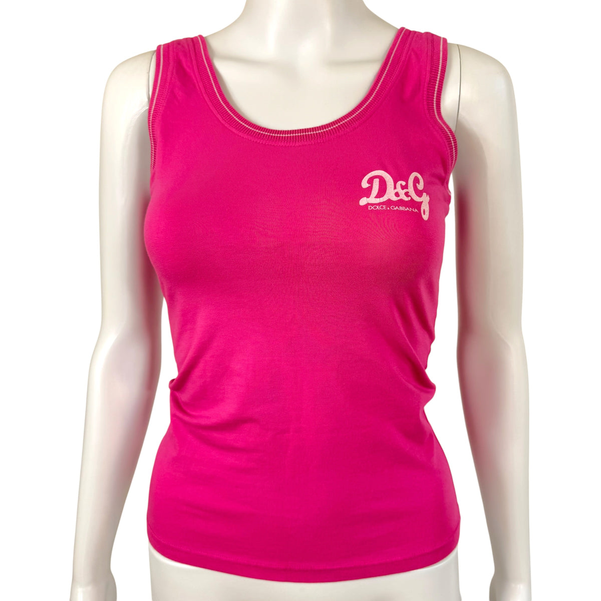 D&G Dolce & Gabbana Pink White Logo Tank Top