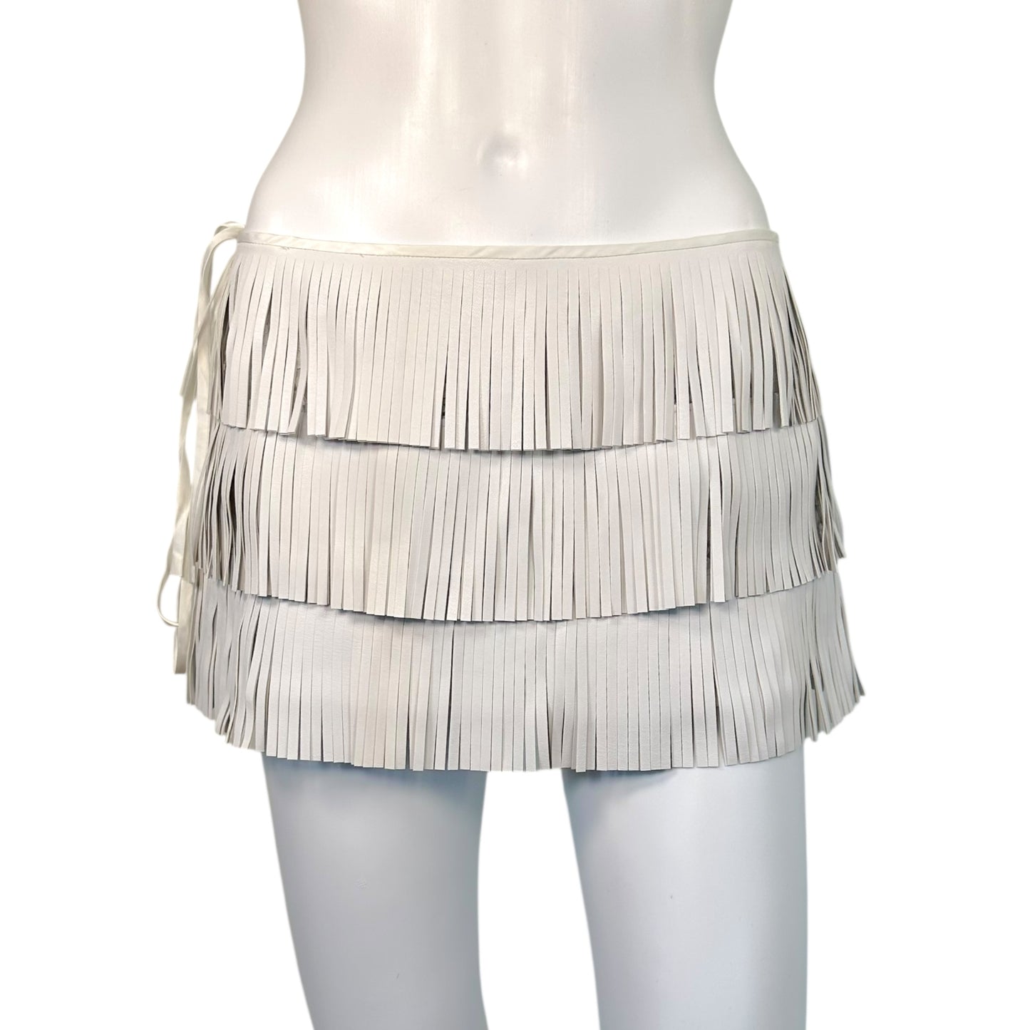 Kim Shui White Faux-Leather & Lace Micro Mini Fringe Skirt NEW