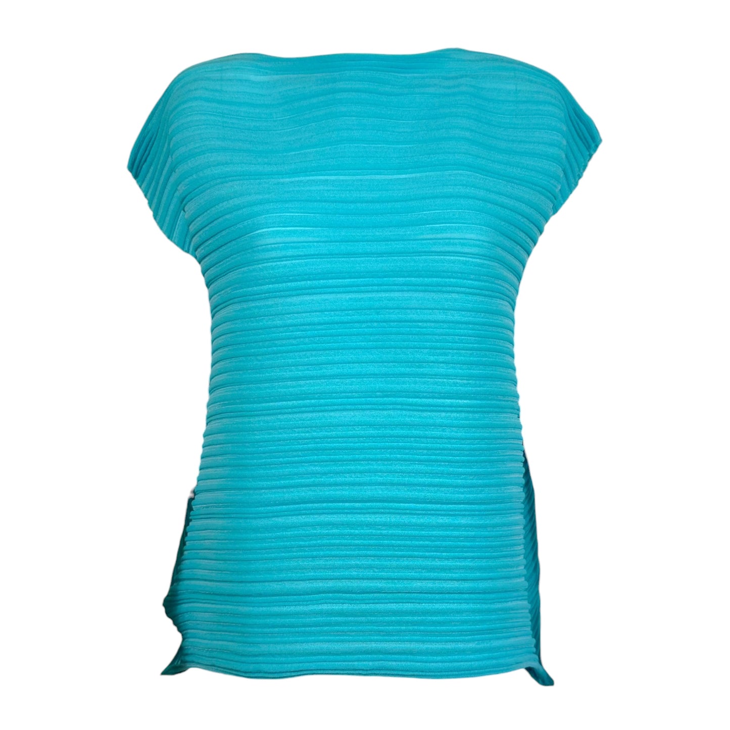 Issey Miyake Pleats Please Turquoise Blue Pleated Asymmetrical Blouse