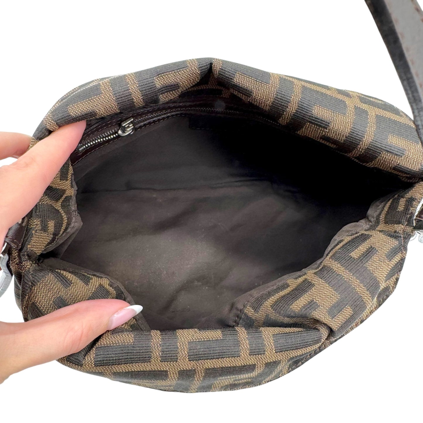 Fendi Brown Zucca Monogram Fold-Over Square Baguette Bag