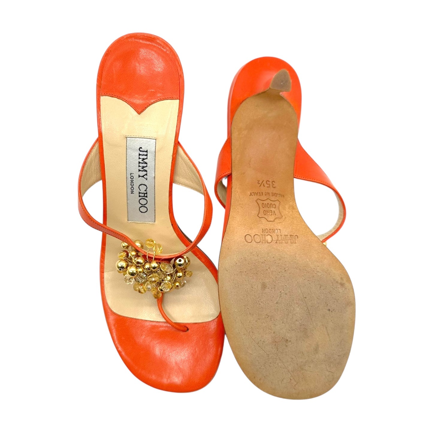 Jimmy Choo Orange Beaded Flip Flop Heels