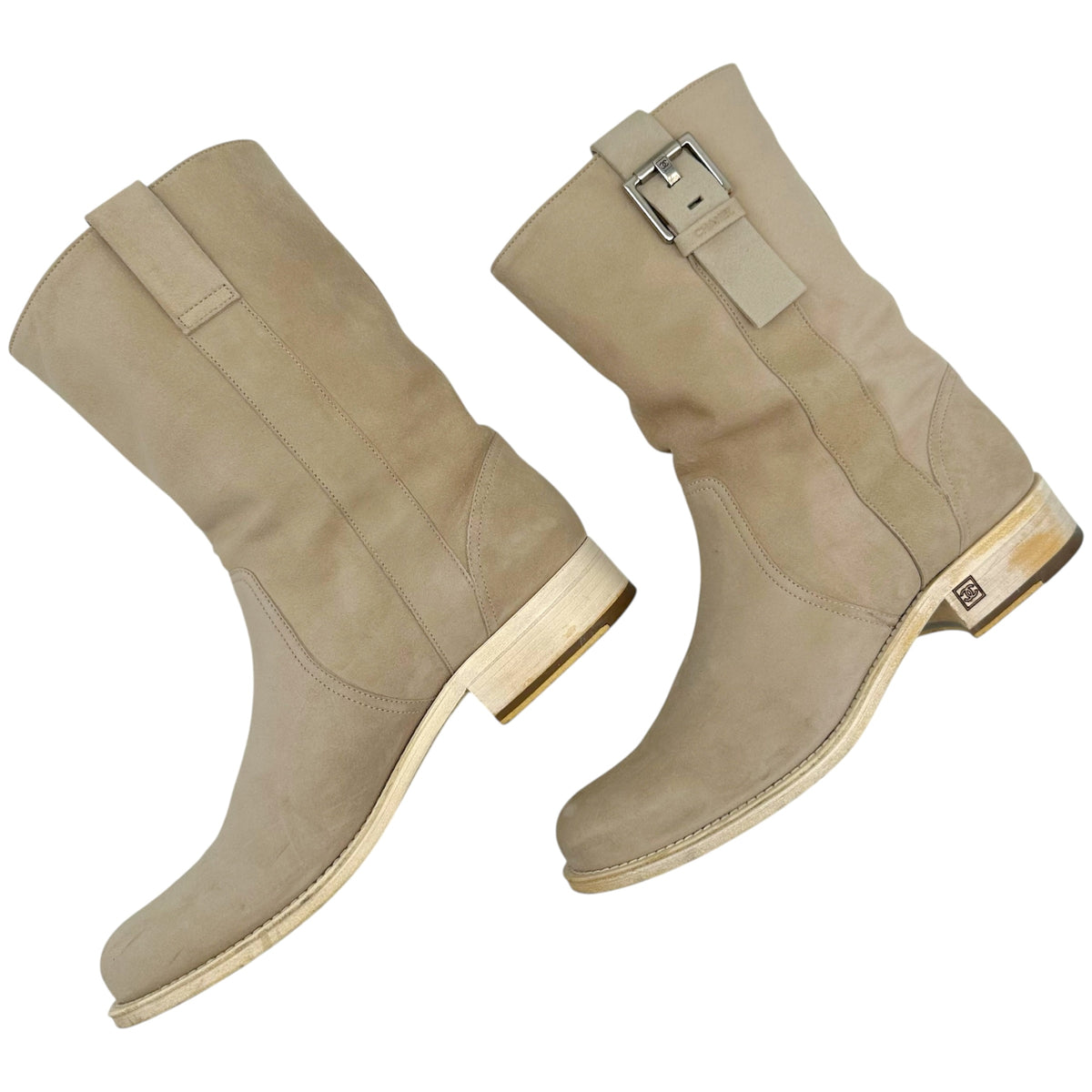 Chanel Engineer Boots Light Beige Suede Wood Sole