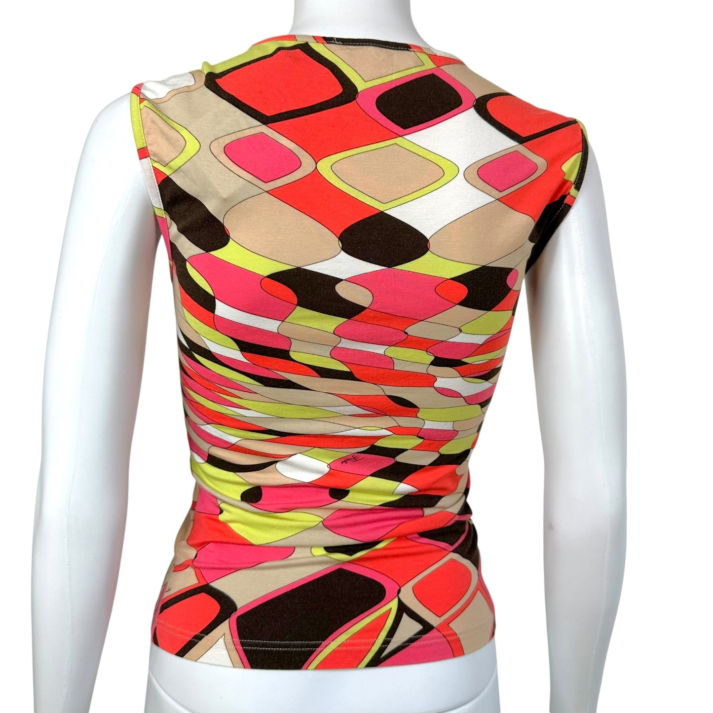 Emilio Pucci Pink & Brown Printed Long Sleeveless Tank Top
