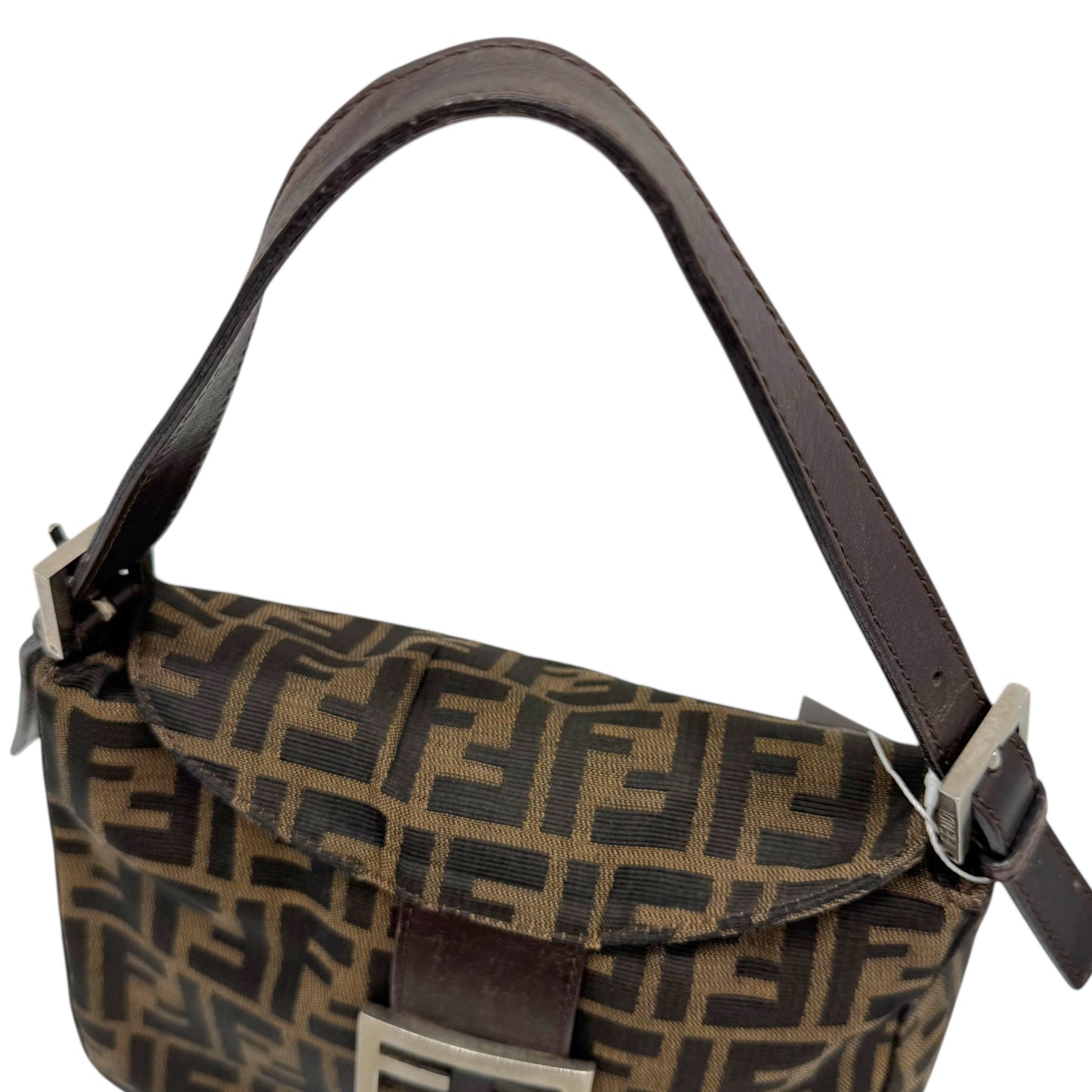 Fendi Brown Zucca Monogram Fold-Over Square Baguette Bag