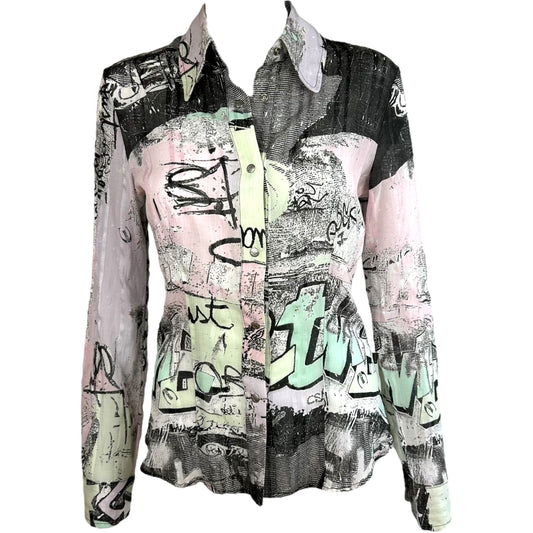 Just Cavalli Roberto Cavalli Grafitti Print Button Up Blouse