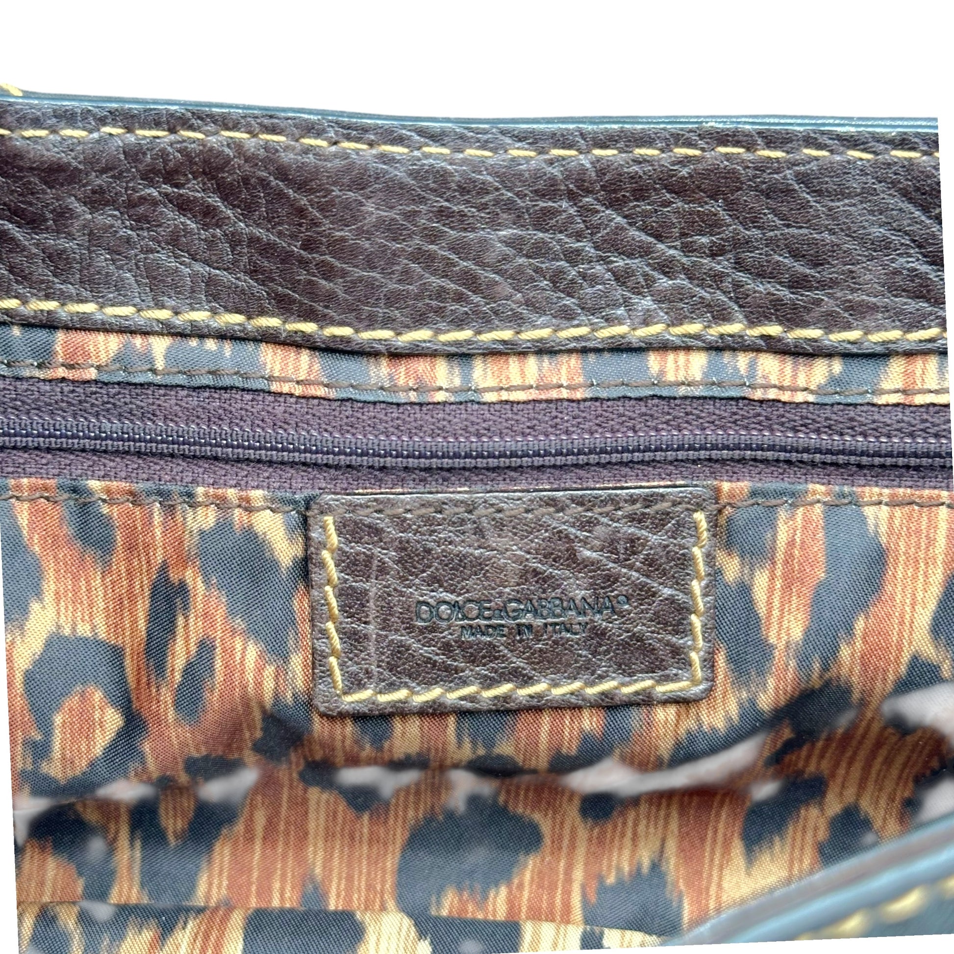 Dolce & Gabbana Brown Leather Shoulder Bag with Gold Hardware