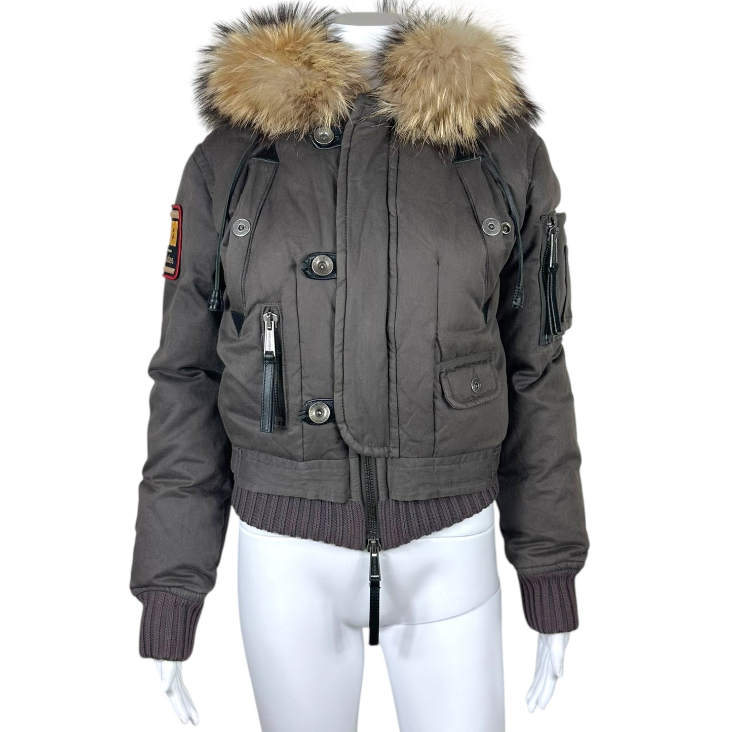 Dsquared2 Fox Fur Trim Down Fill Bomber Jacket