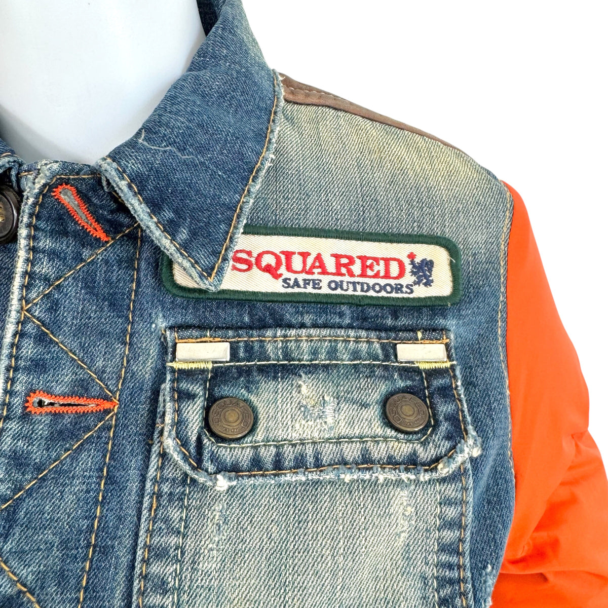 Dsquared2 Orange Puffer Sleeve & Denim Patchwork Jacket
