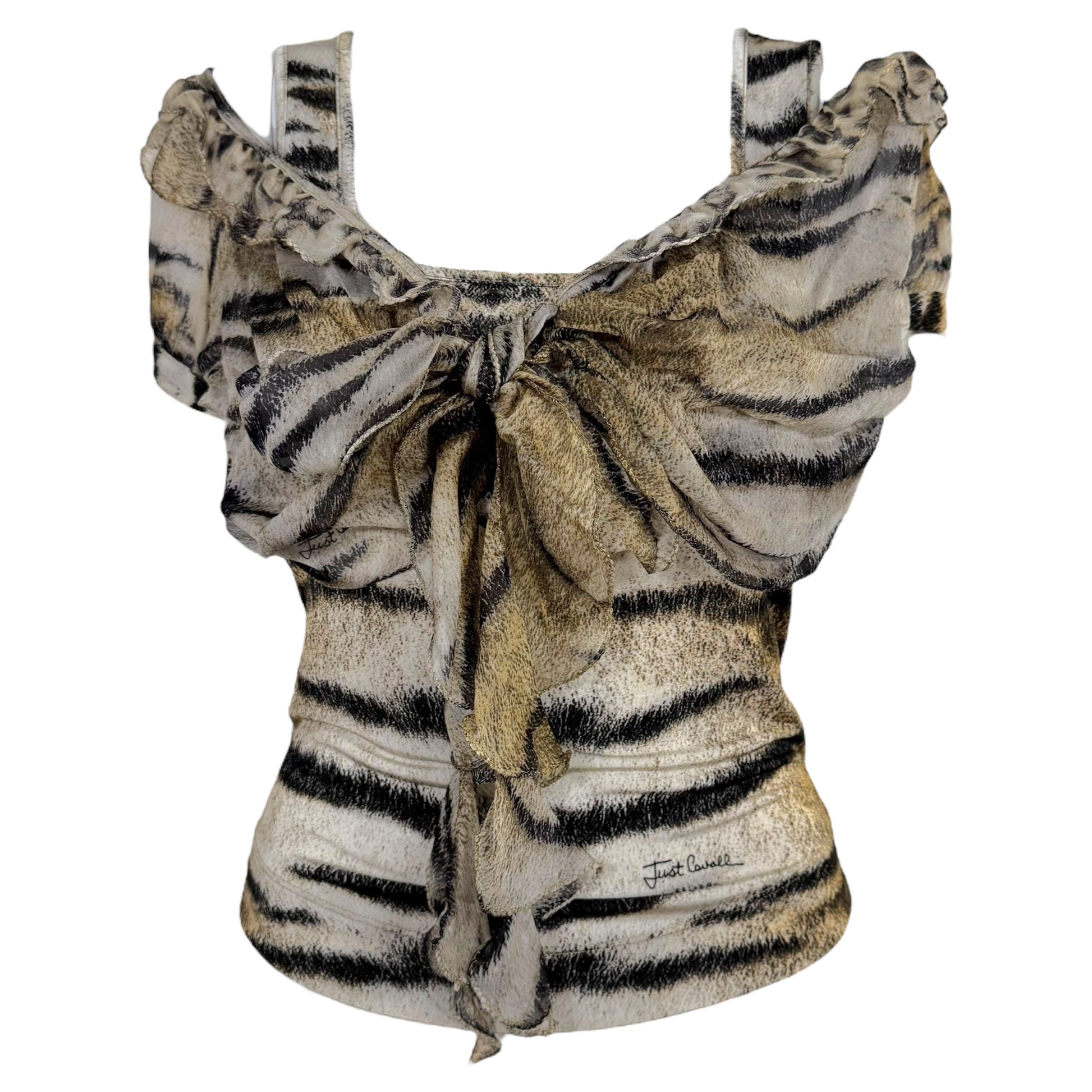 Just Cavalli Roberto Cavalli Tiger Print Silk Overlay Top - Outfit Repeater