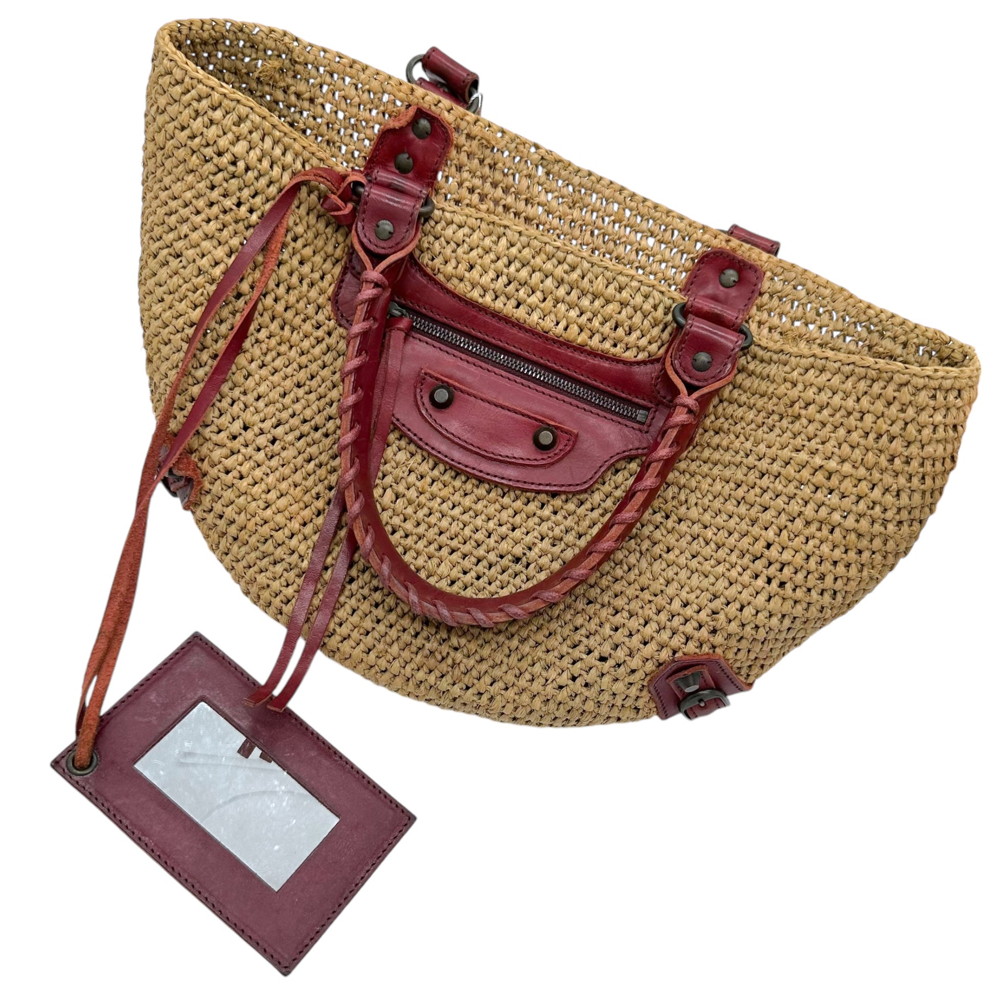 Balenciaga Burgundy Trim Raffia City Beach Bag - Outfit Repeater