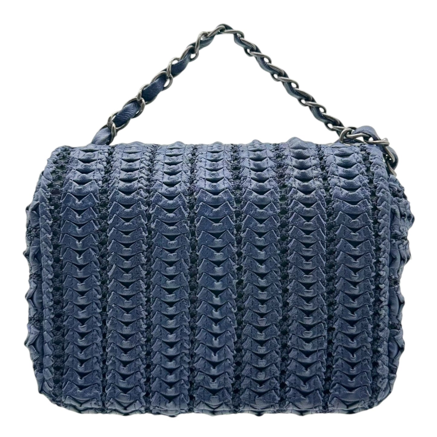 Chanel Small Square Flap Bag Navy Blue Woven Leather