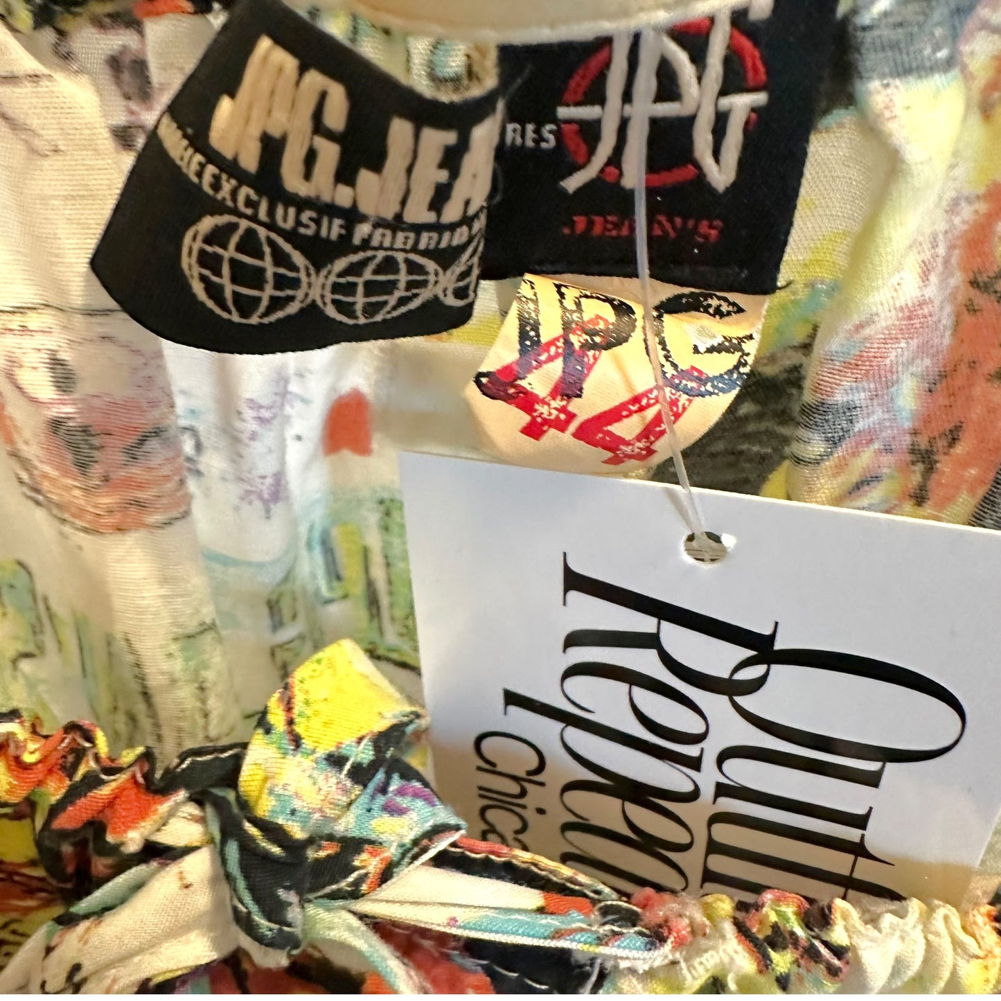 Jean Paul Gaultier Jeans Fringe Trim Multicolor Printed Off Shoulder Blouse