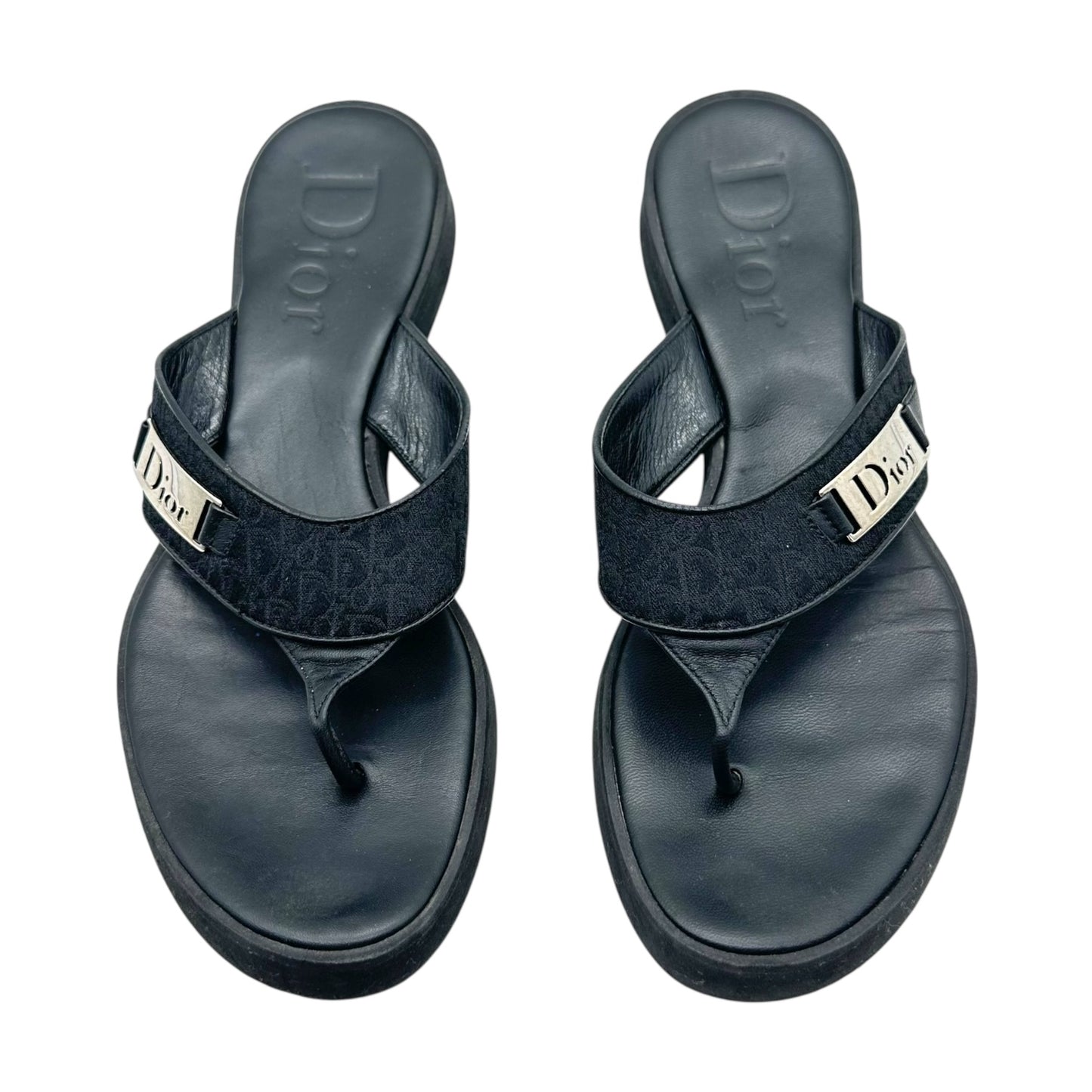 Christian Dior Black Monogram Platform Flip Flops