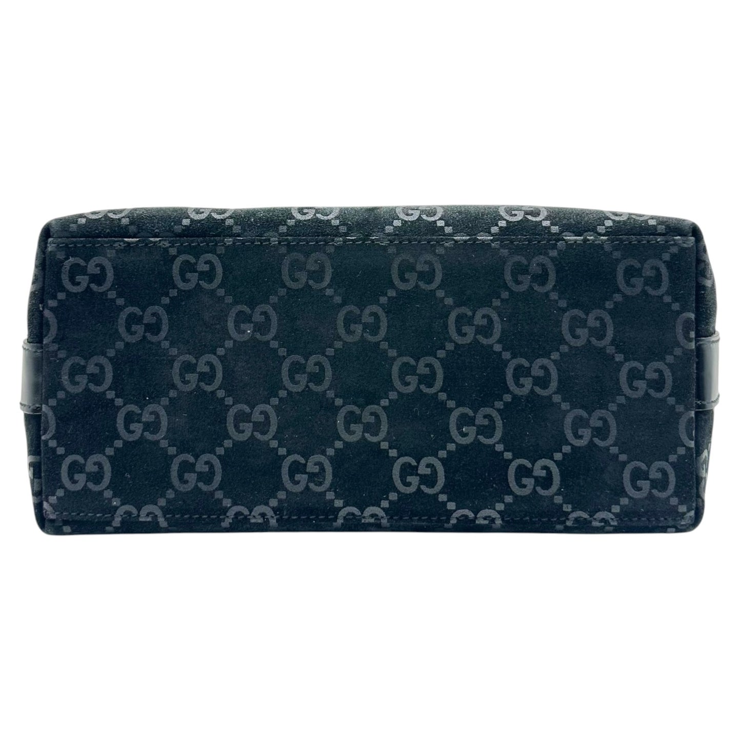 Gucci Black Embossed Monogram Suede Shoulder Bag