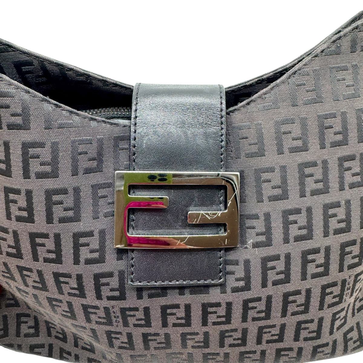 Fendi Black Zucchino Monogram Shoulder Baguette Bag