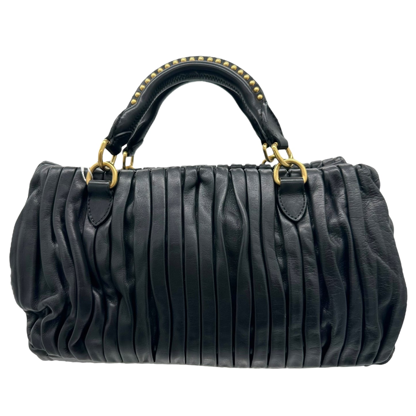 Miu Miu Black Pleathed Leather & Gold Studded 2-Way Bag - Outfit Repeater