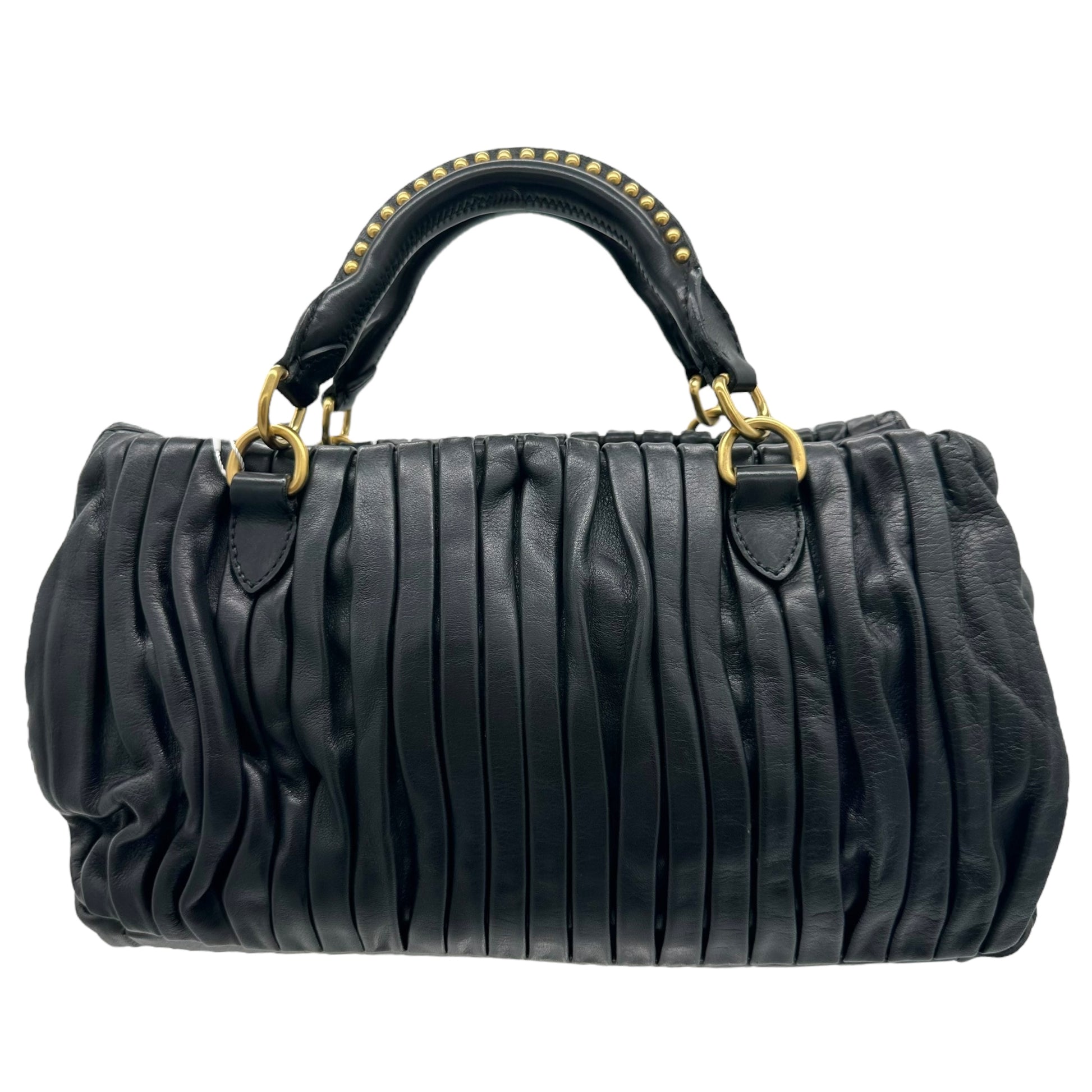 Miu Miu Black Pleathed Leather & Gold Studded 2-Way Bag - Outfit Repeater