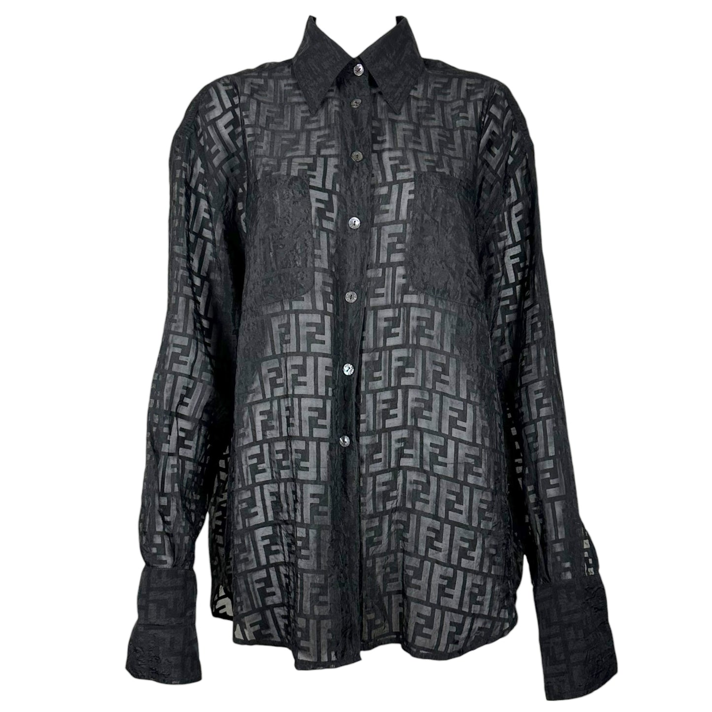Fendi Black Semi-Sheer Zucca Monogram Blouse