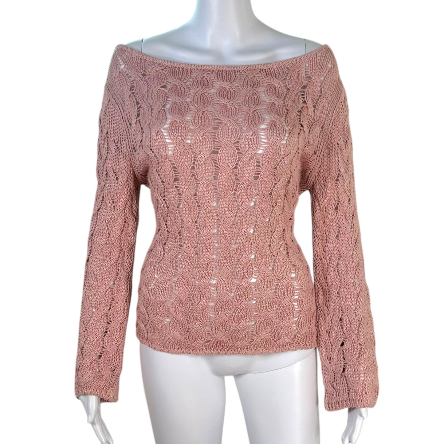 Chanel Identification Cruise 2000 Pink Cable Knit Off Shoulder Sweater
