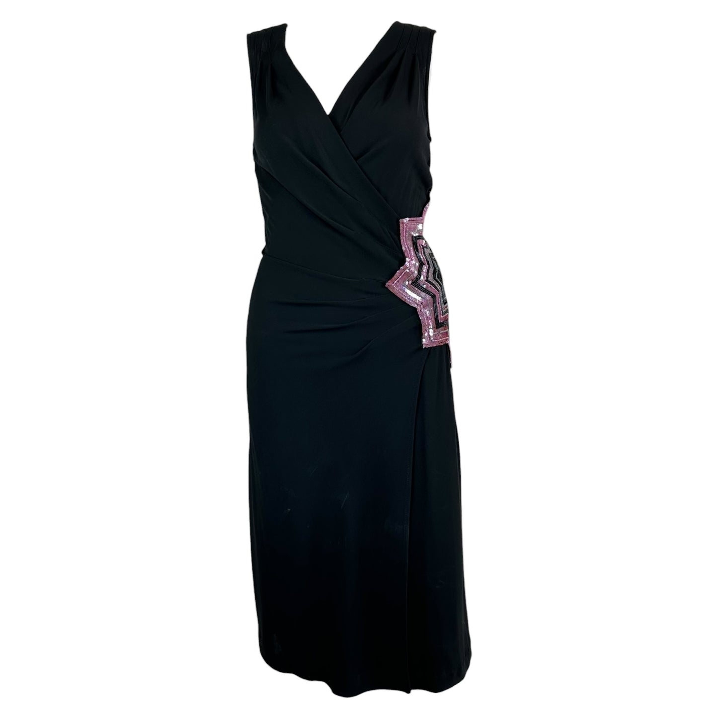 Diane Von Furstenburg Black Wrap Mini Dress Pink Sequin