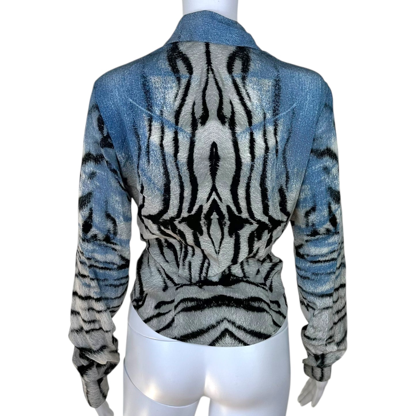 Just Cavalli Roberto Cavalli Blue Tiger Print Blouse