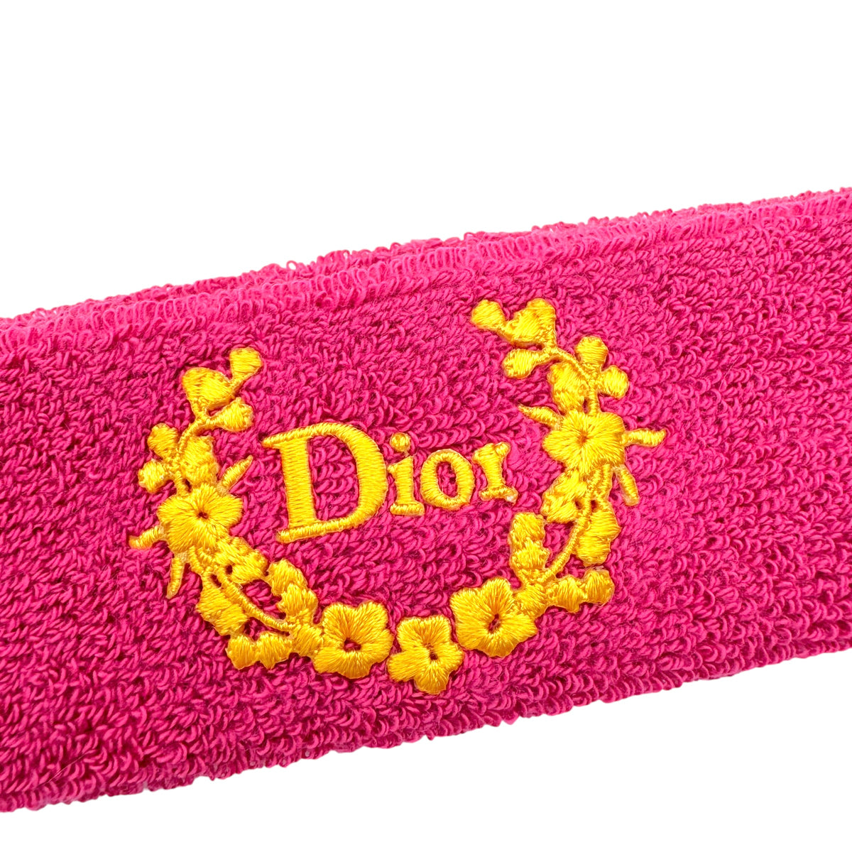 Christian Dior Pink Yellow Terry Crest Logo Headband