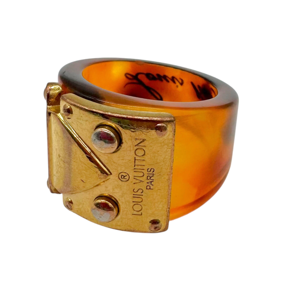 Louis Vuitton Tortoise Gold Metal Buckle Ring Size 5.7