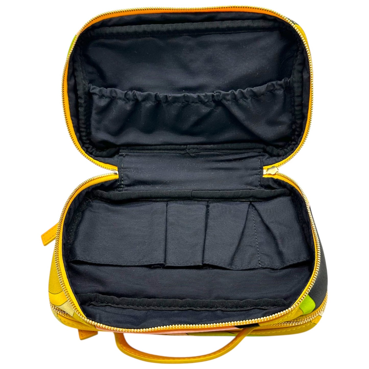 Emilio Pucci Green & Orange Printed Silk Top Handle Mini Vanity Pochette