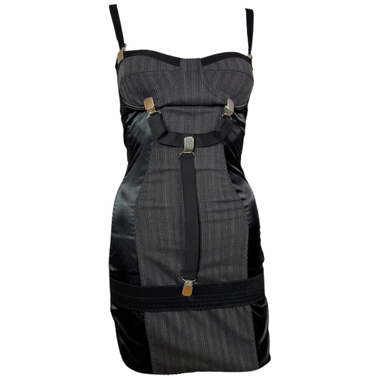 Dolce & Gabbana Pinstripe Suspender Mini Dress Black Gray