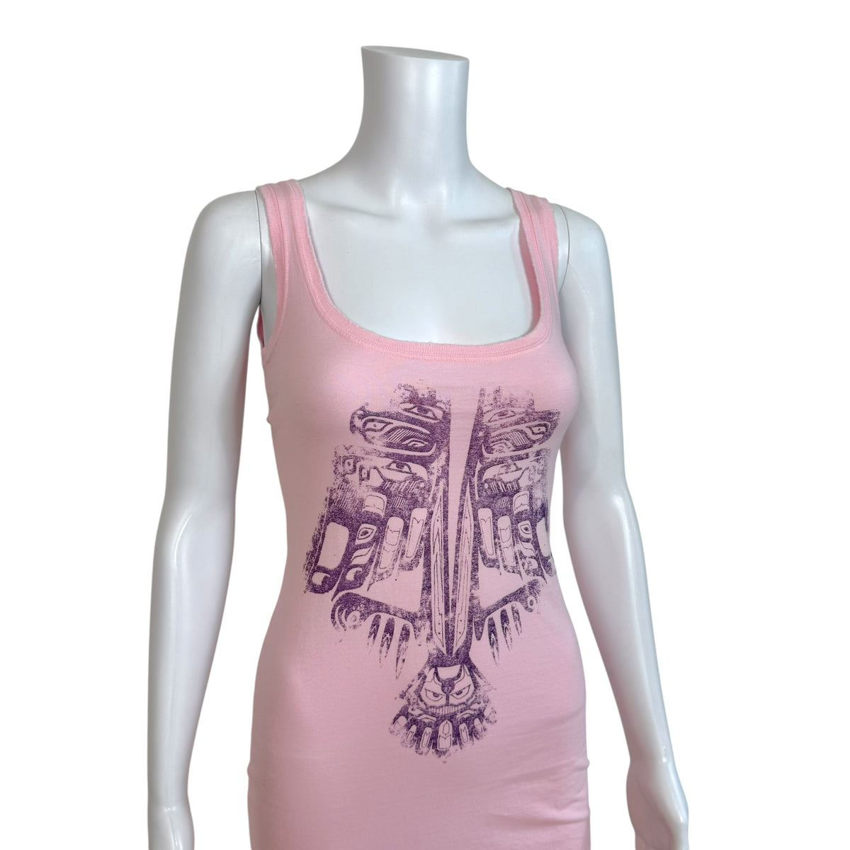 Dsquared2 Pink Totem Pole Logo Print Midi Tank Dress