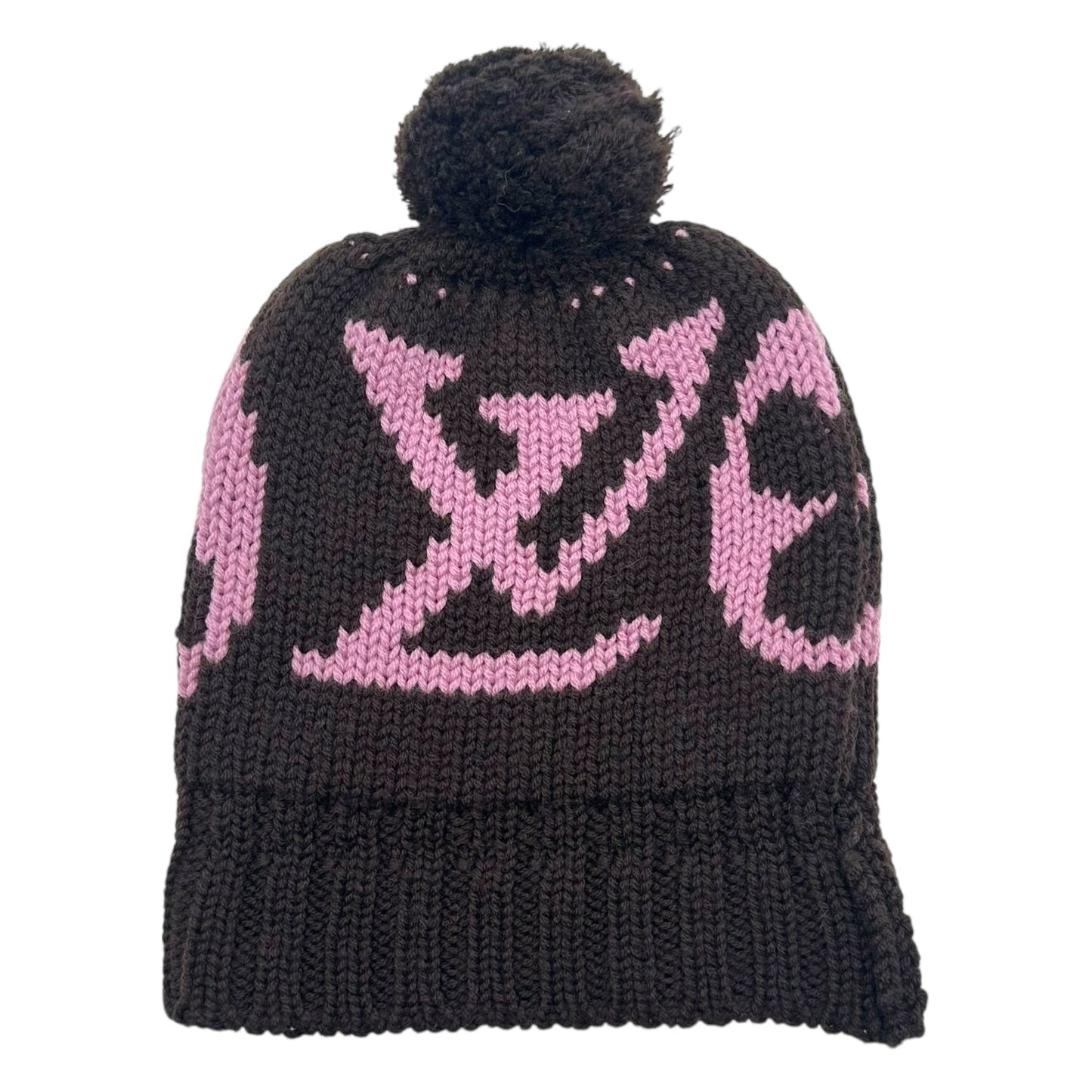 Louis Vuitton Pink & Brown Monogram Knit Beanie Hat