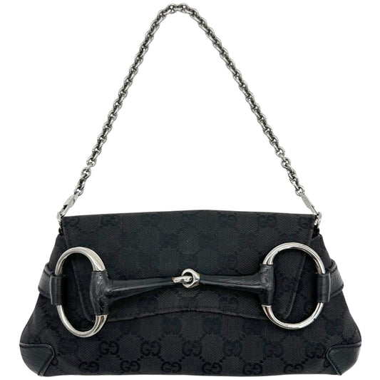 Gucci Black Monogram Horsebit Clutch Bag