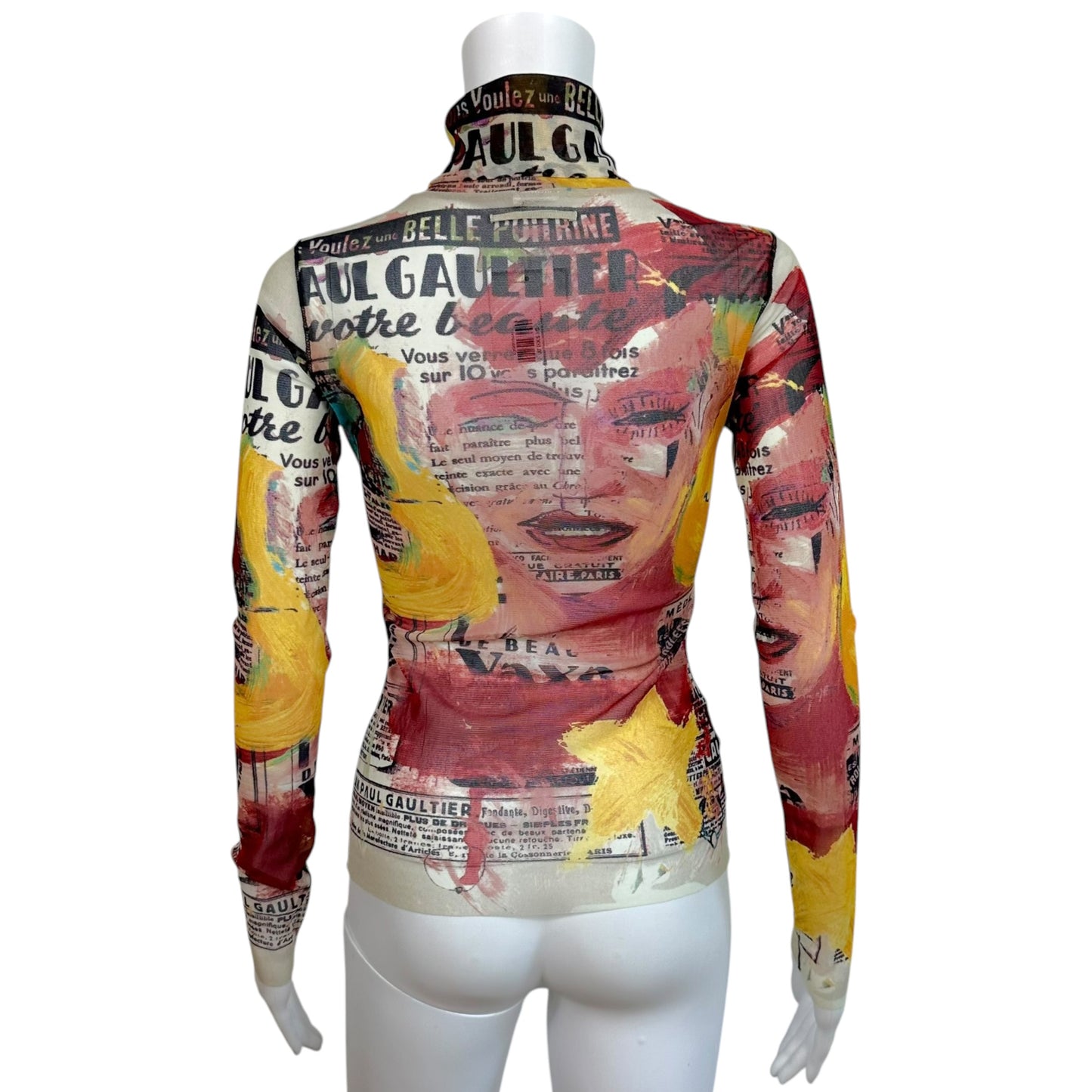 Jean Paul Gaultier Multicolor Newsprint Mesh Turtleneck Top