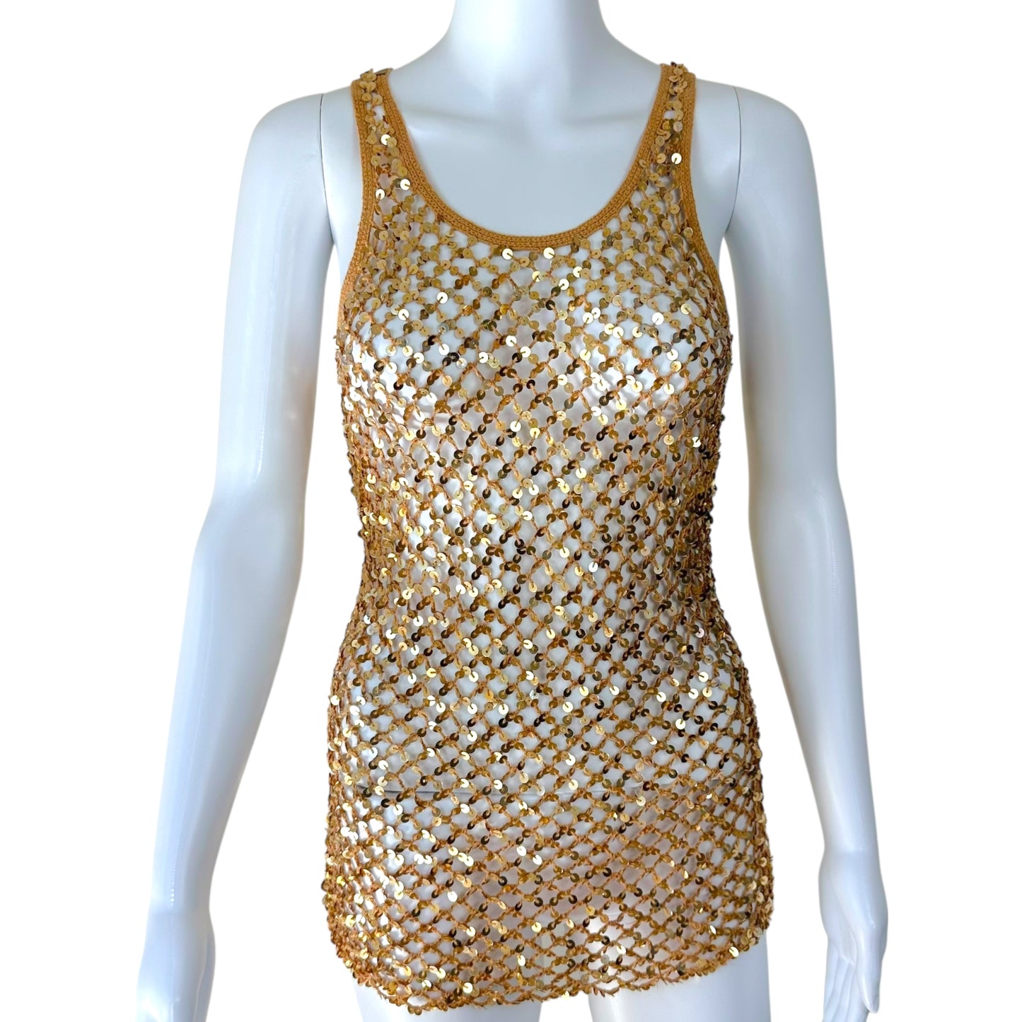 D&G Dolce & Gabbana Gold Sequin Open Crochet Tank