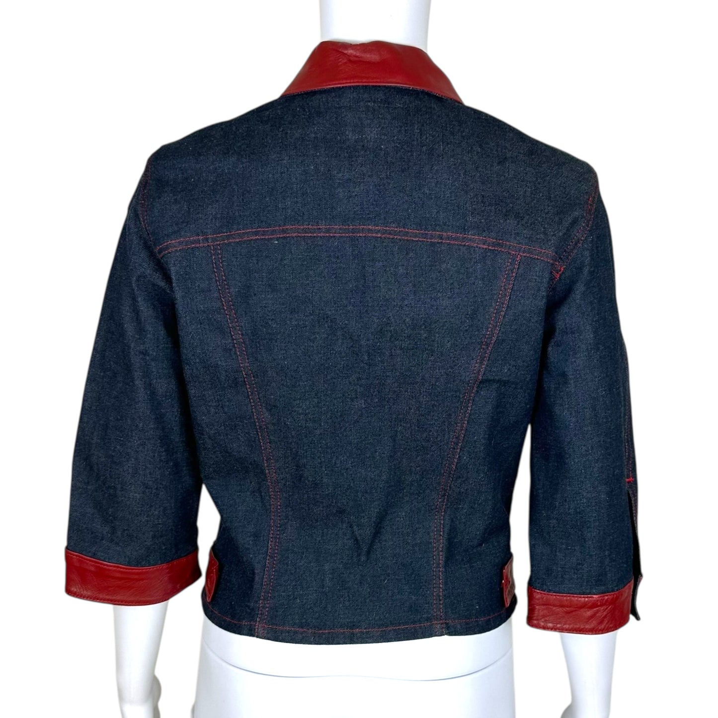 D&G Dolce & Gabbana Dark Denim & Red Leather Skirt & Jacket Set