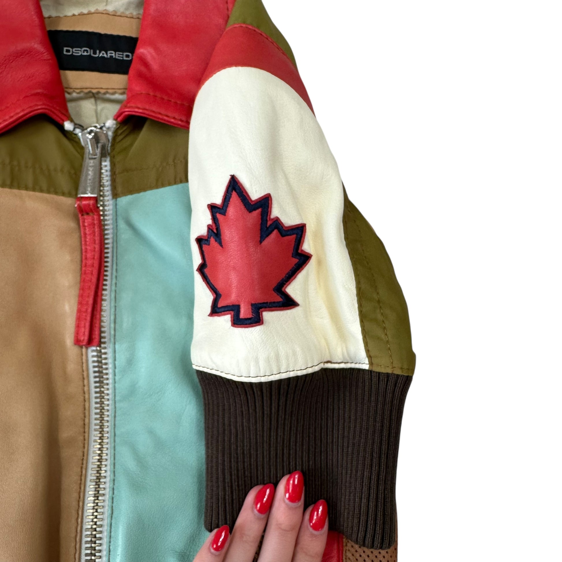 Dsquared2 Multicolor Patchwork Short Sleeve Crop Moto Jacket - Outfit Repeater