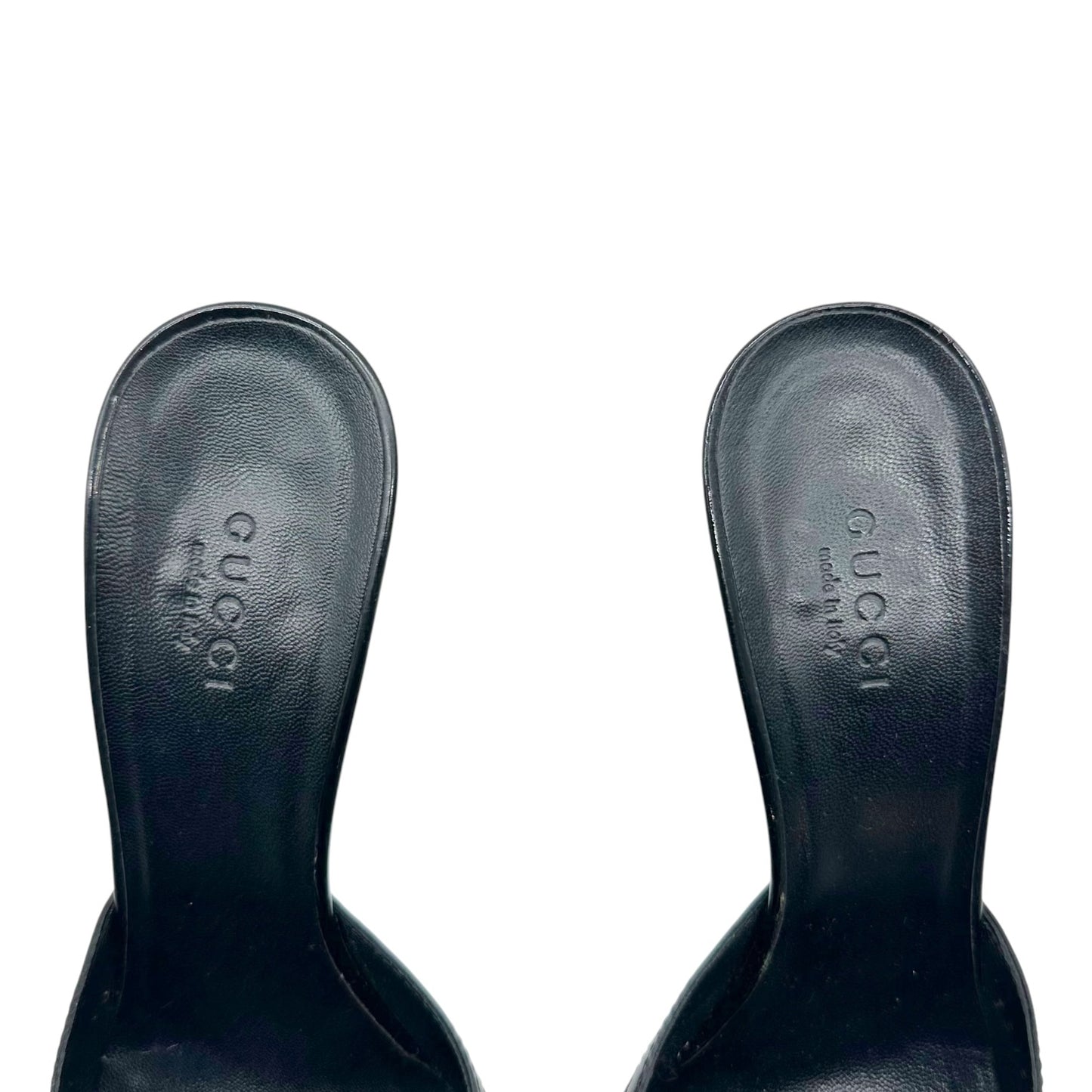 Gucci Black Monogram Pointed Toe Mule Heels