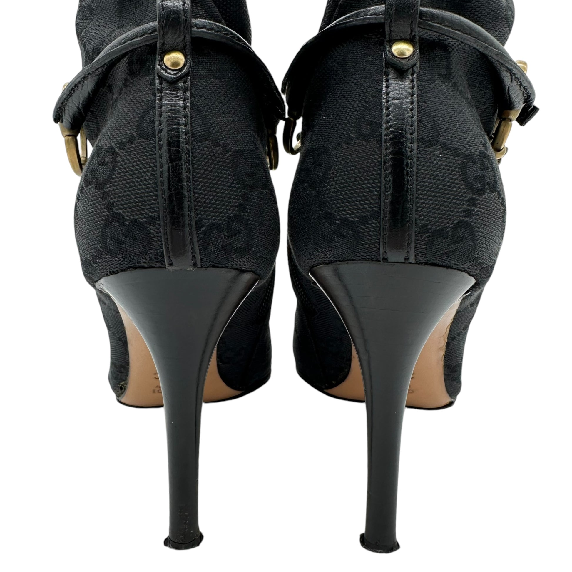 Gucci Black Monogram Heeled Booties - Outfit Repeater