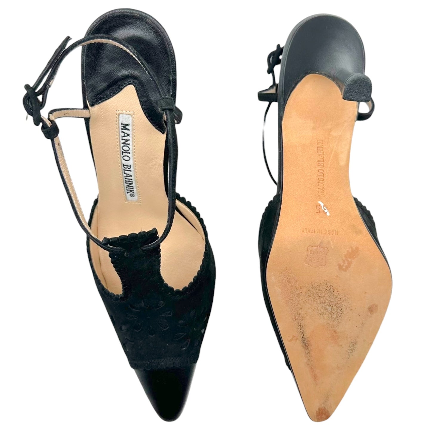 Manolo Blahnik Black Suede Leather Pointed Toe Heels