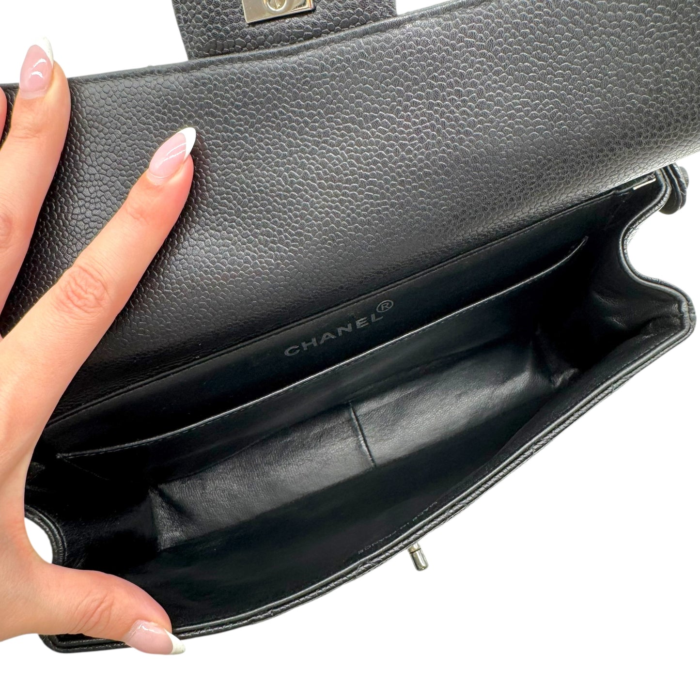 Chanel Black Caviar Leather Medium Flap Bag
